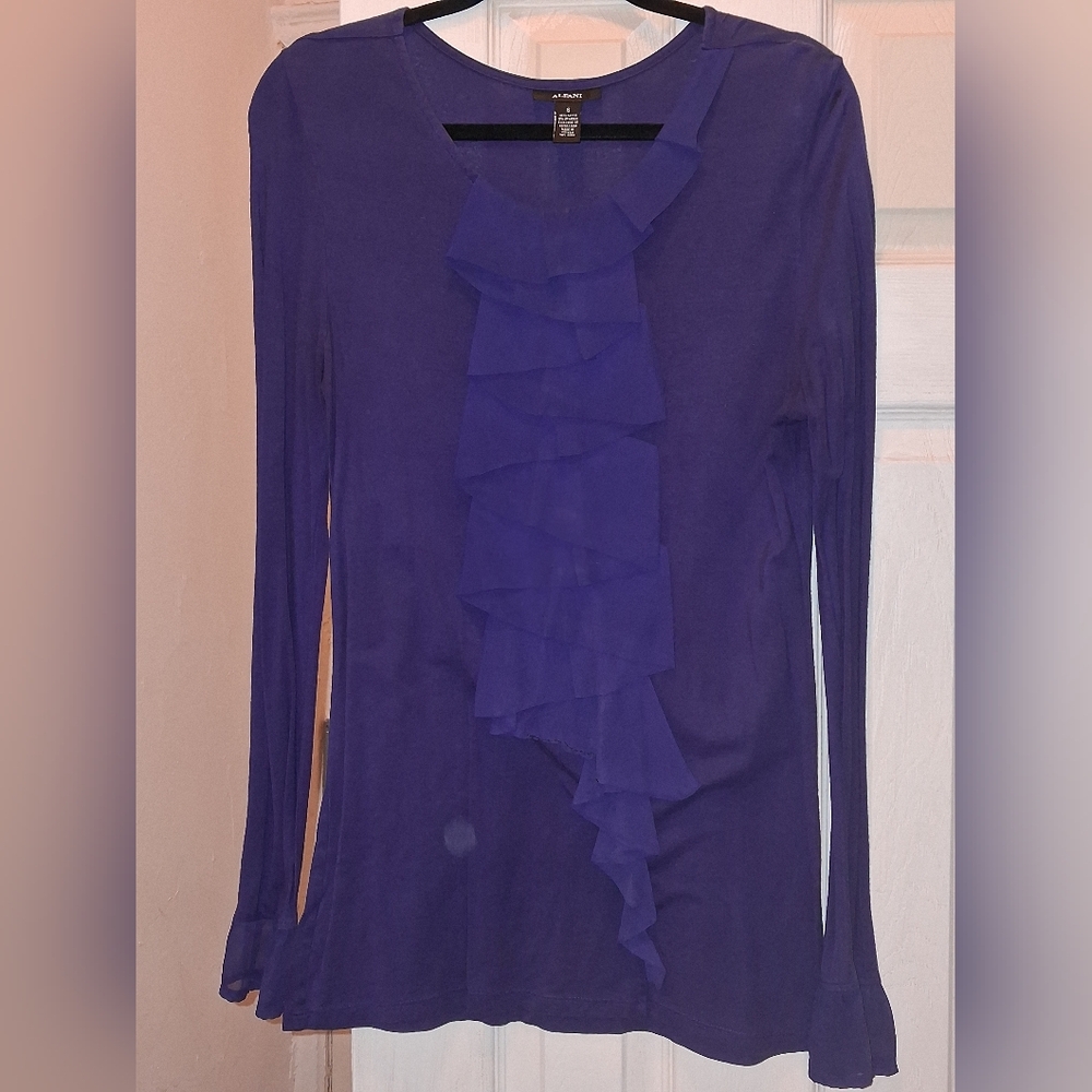 Alfani Royal Purple Long Sleeve Top with Front Ruffle